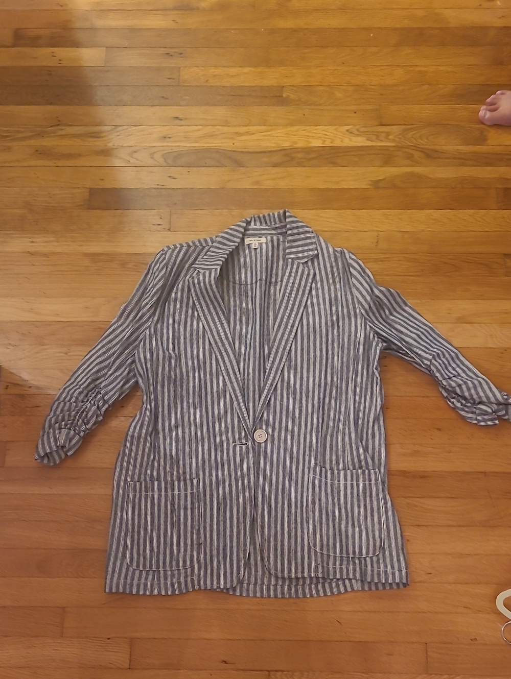 Max Studio Blue and White Striped Single-Button Blazer